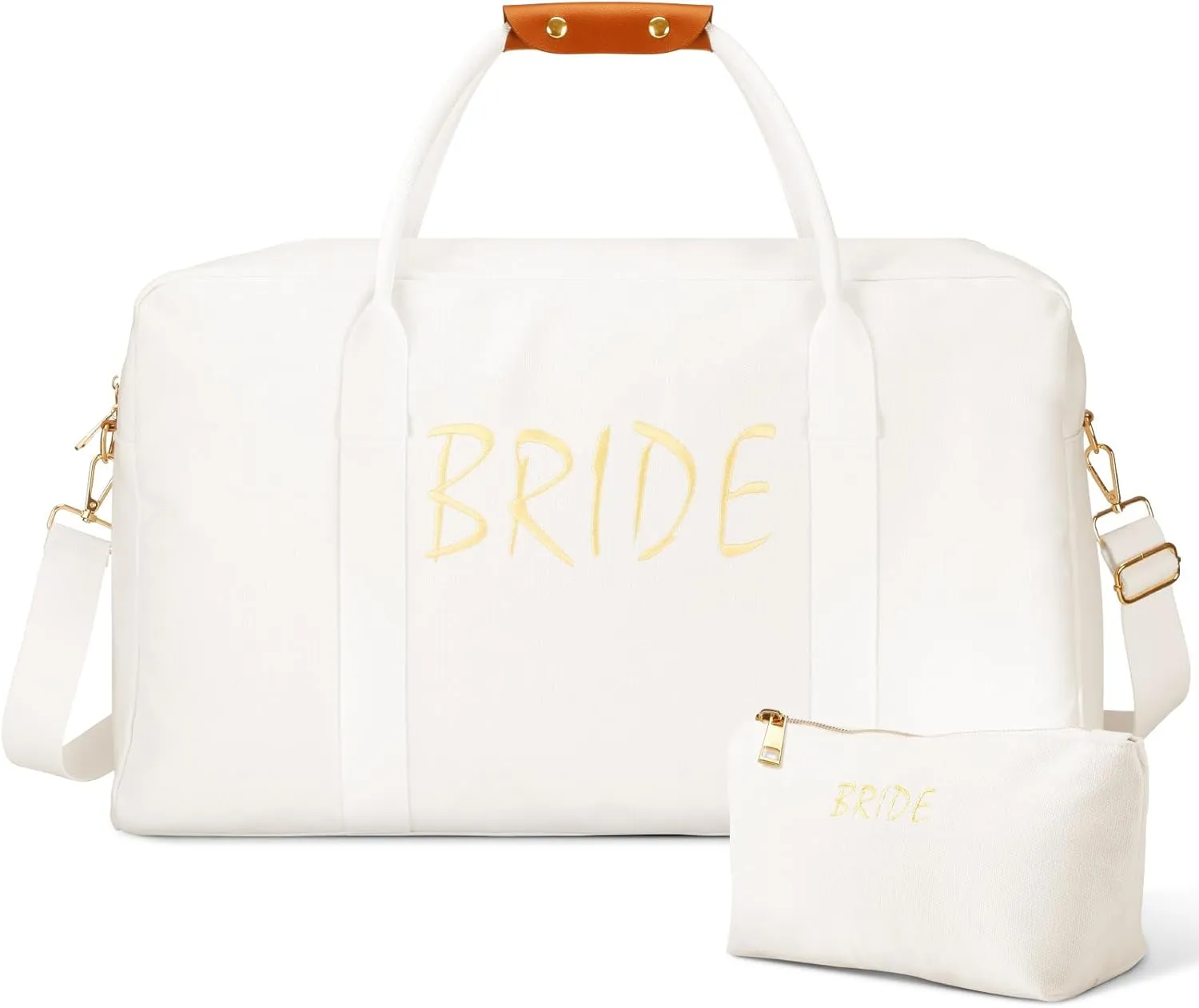 2 Pcs Wedding Weekender Bag for Women Bridal Shower Gifts Bride Travel with Shoe Compartment Shoulder Bride Bag with Chenille Letter Patch Makeup Gift for Wedding Engagement Honeymoon