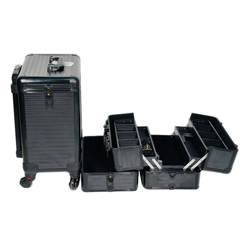 4-In-1 Professional Aluminum Rolling Makeup Case With Wheels- Y160-1 Black