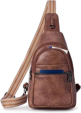 8L Crossbody Sling Bag Fanny Pack For Women Men Backpack Travel Shoulder Bags Purse Handbag Gifts For Her PU Leather Brown