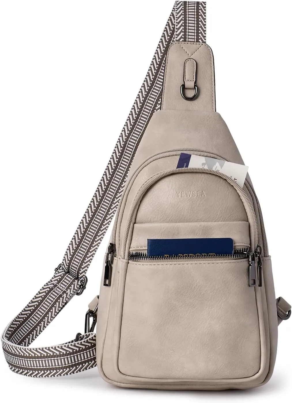 8L Crossbody Sling Bag Fanny Pack For Women Men Backpack Travel Shoulder Bags Purse Handbag Gifts For Her PU Leather Light Grey