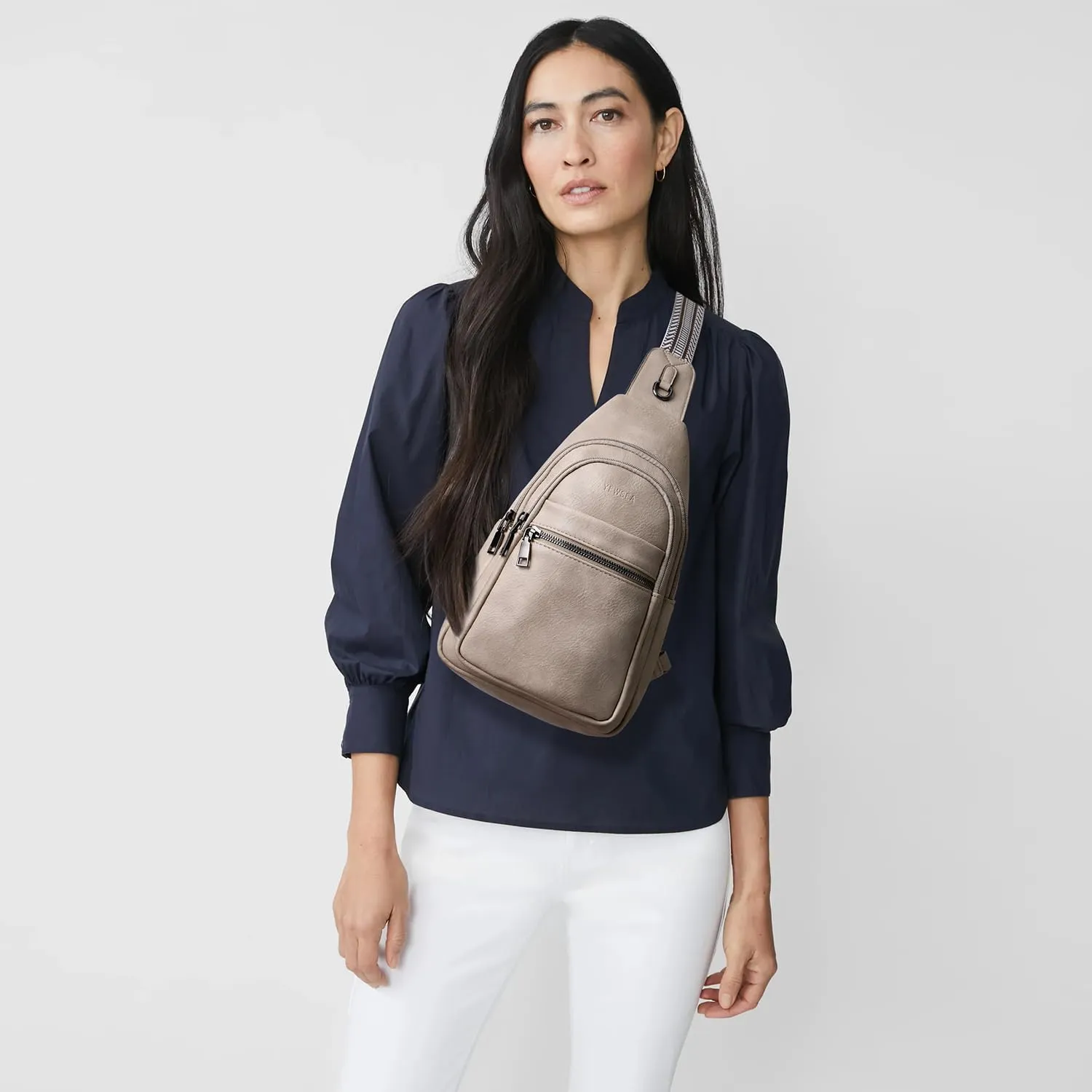 8L Crossbody Sling Bag Fanny Pack For Women Men Backpack Travel Shoulder Bags Purse Handbag Gifts For Her PU Leather Light Grey