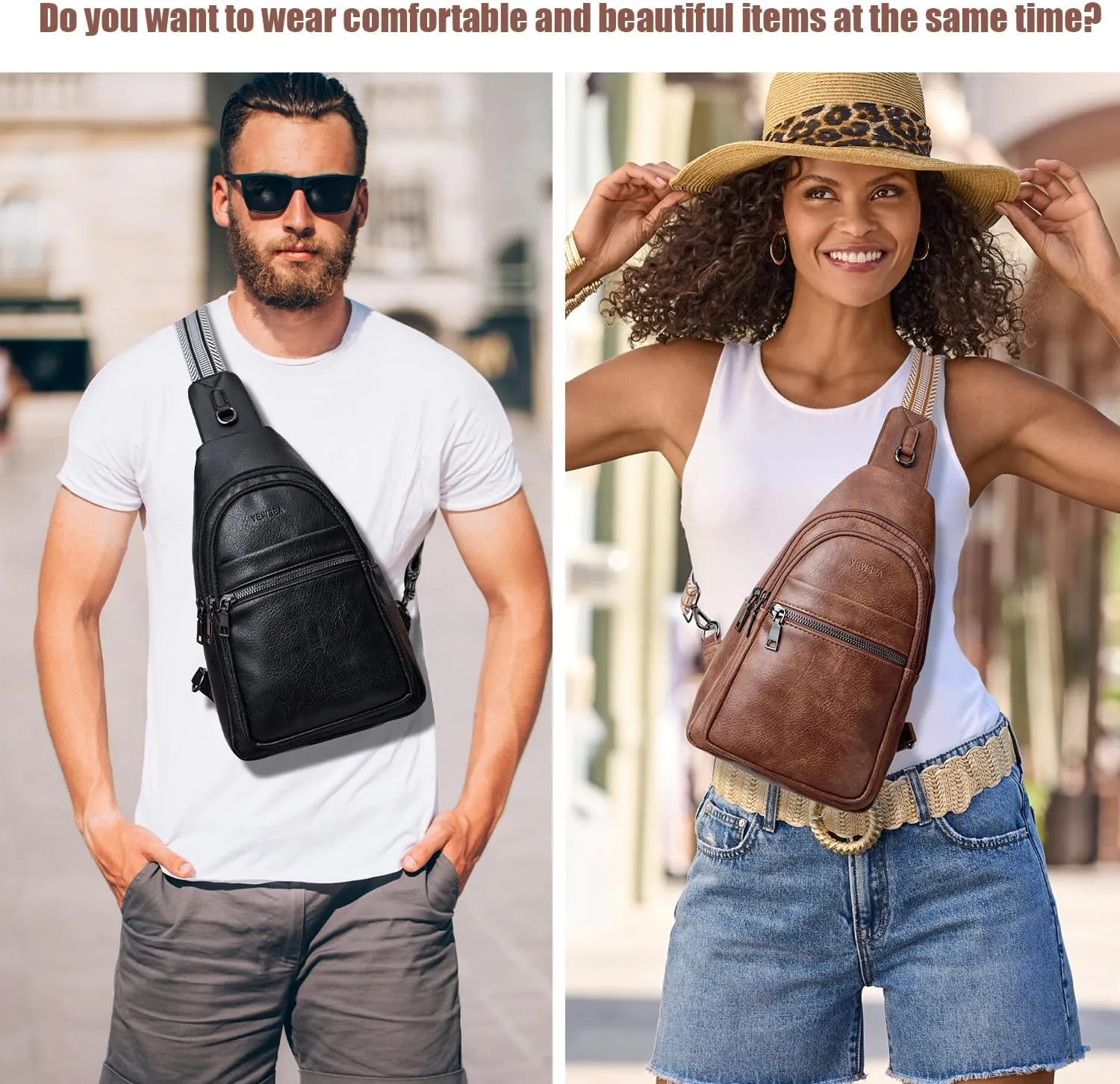 8L Crossbody Sling Bag Fanny Pack For Women Men Backpack Travel Shoulder Bags Purse Handbag Gifts For Her PU Leather Light Grey