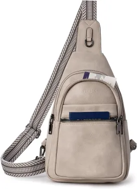 8L Crossbody Sling Bag Fanny Pack For Women Men Backpack Travel Shoulder Bags Purse Handbag Gifts For Her PU Leather Light Grey