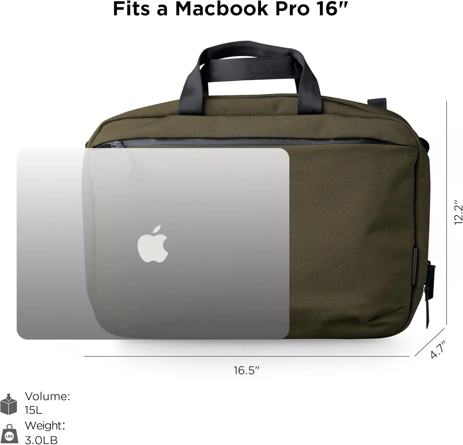 ALPAKA Elements Tech Brief Pro - Versatile Crossbody, Shoulder, Briefcase, Backpack Laptop Bag for Men- Fits 16-Inch MacBook Pro with Water Resistant Weatherproof Axoflux Army Green 600D Fabric 15L