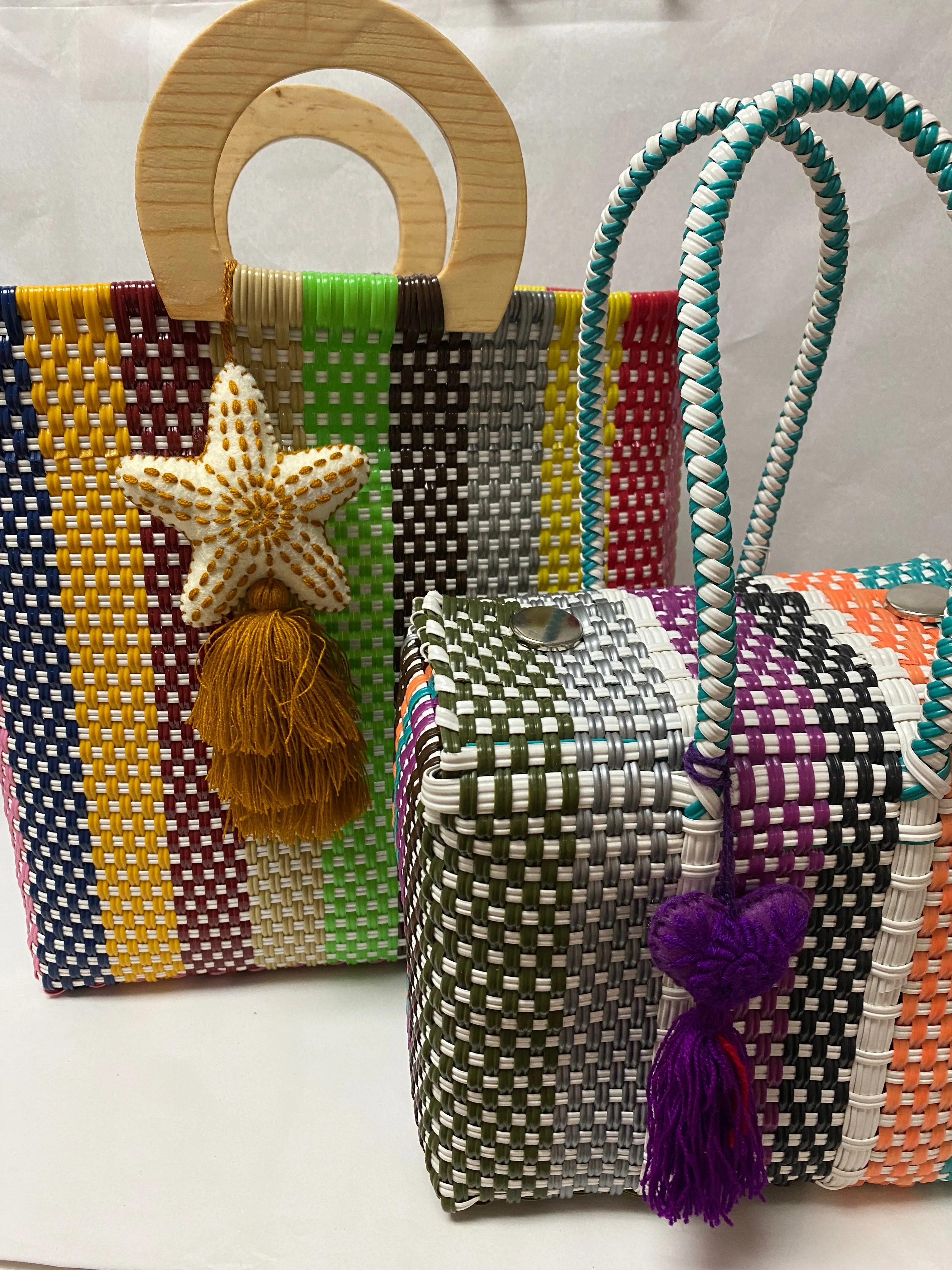 Artisan Woven Handbag with Wood Handle