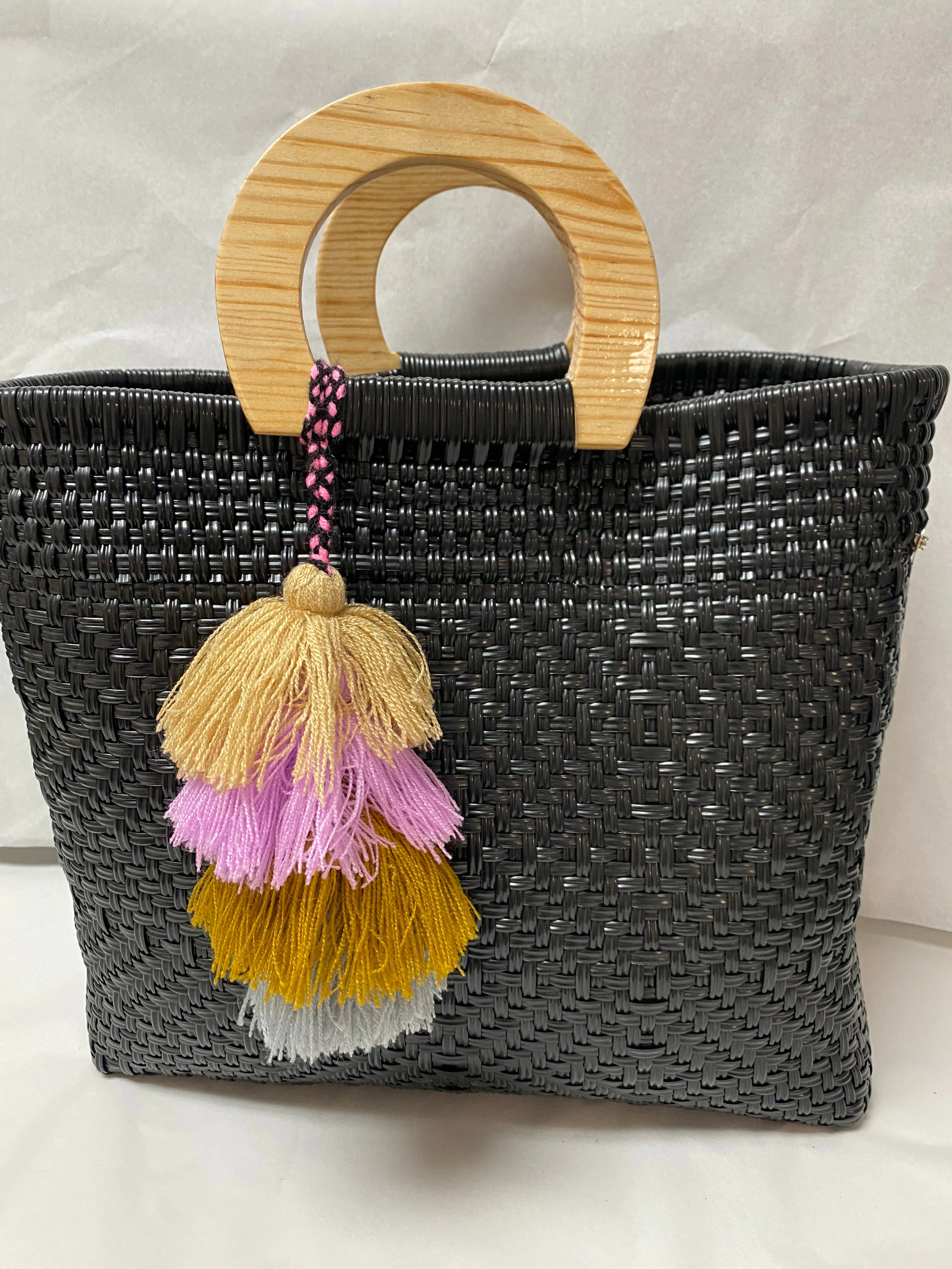 Artisan Woven Handbag with Wood Handle