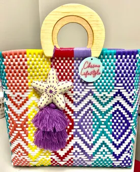 Artisan Woven Handbag with Wood Handle