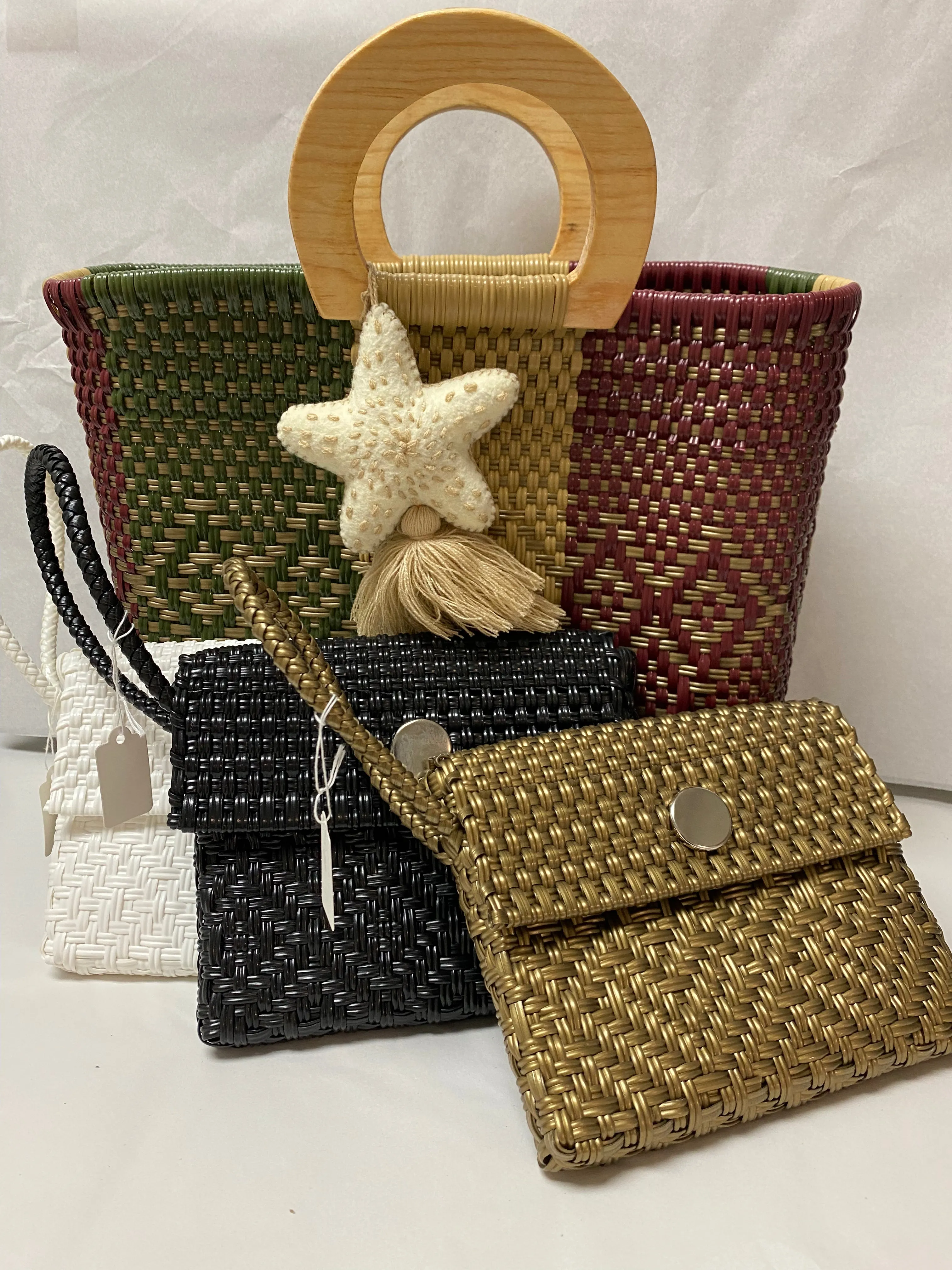 Artisan Woven Handbag with Wood Handle