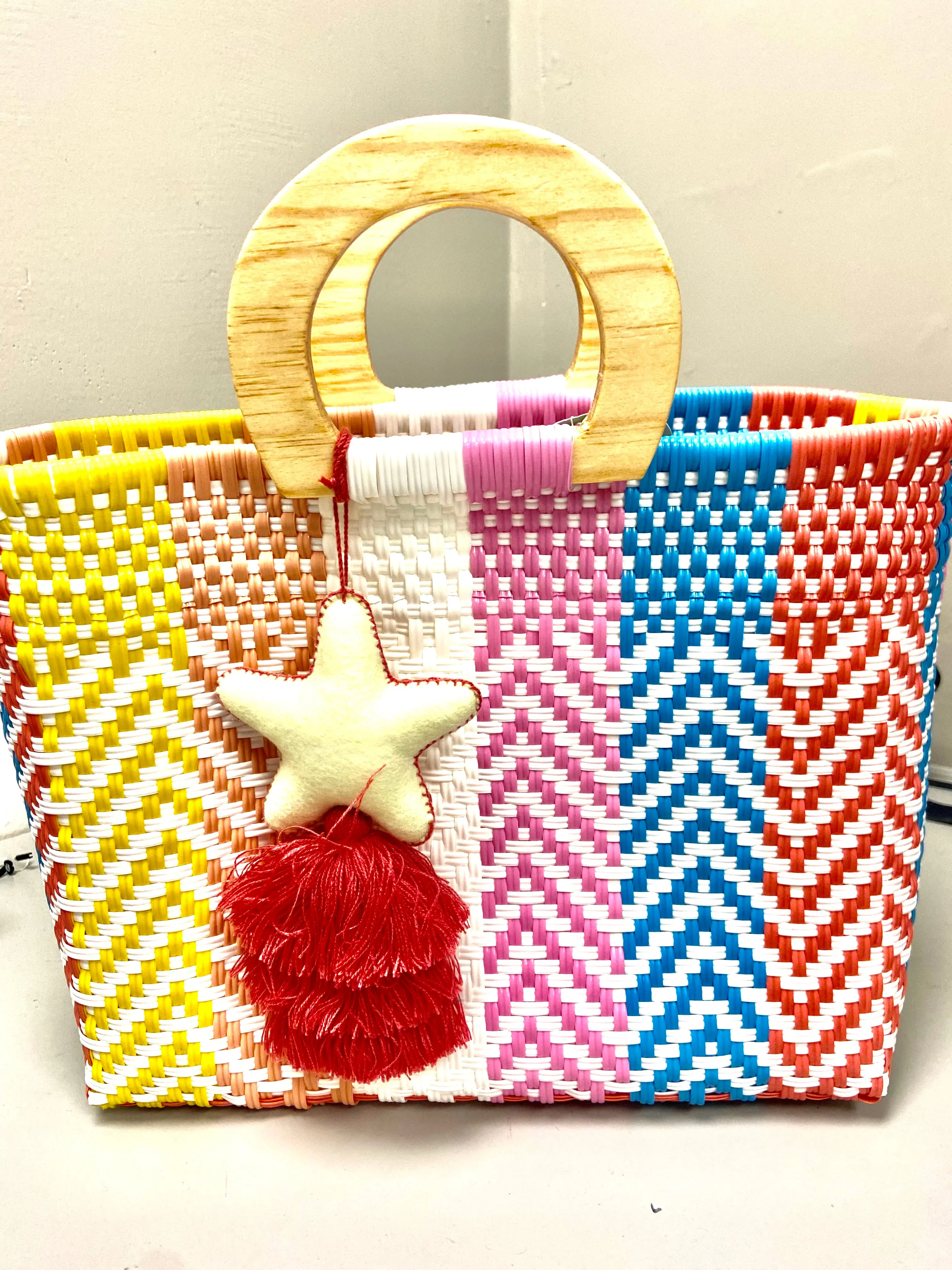 Artisan Woven Handbag with Wood Handle