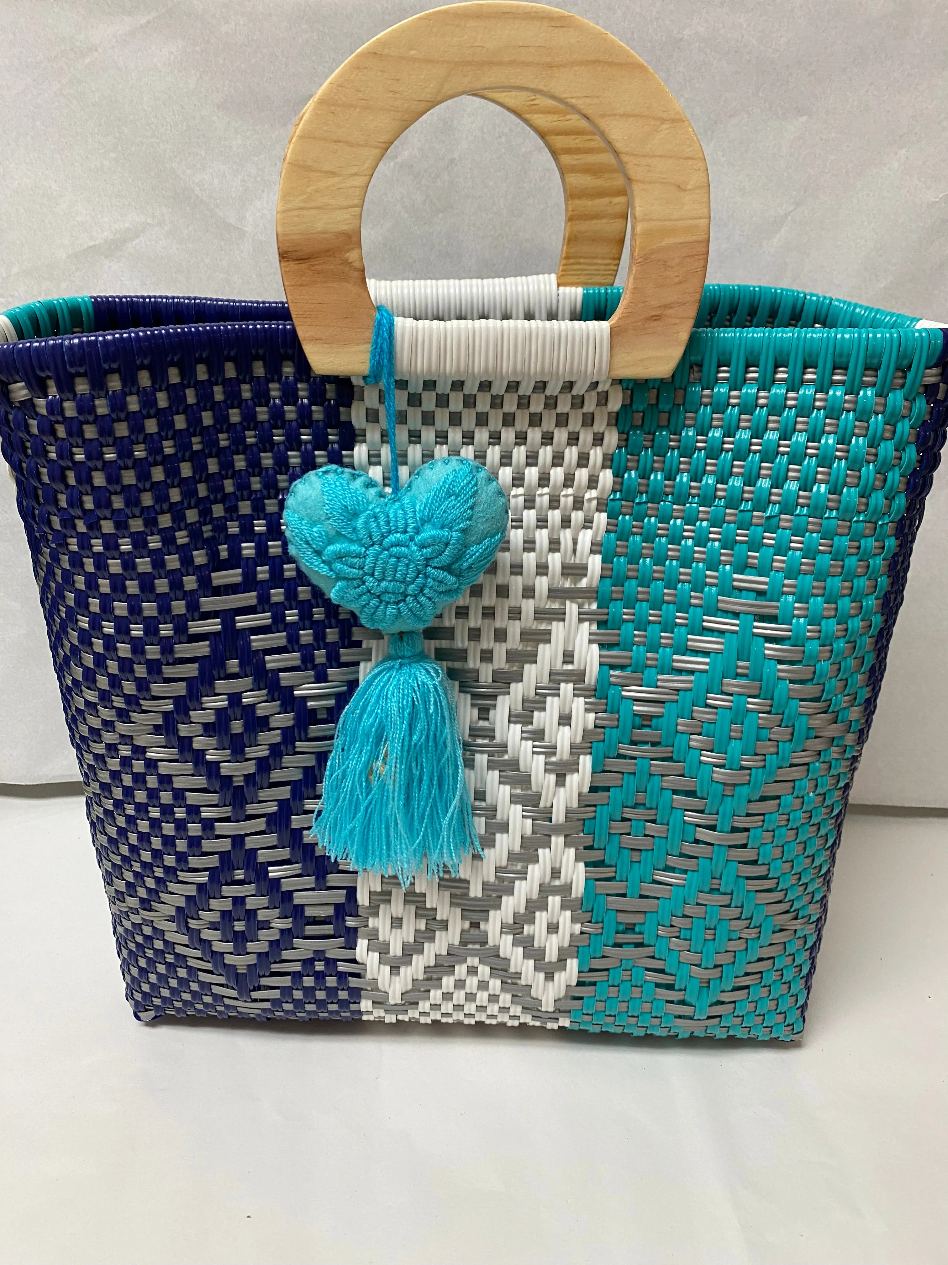 Artisan Woven Handbag with Wood Handle