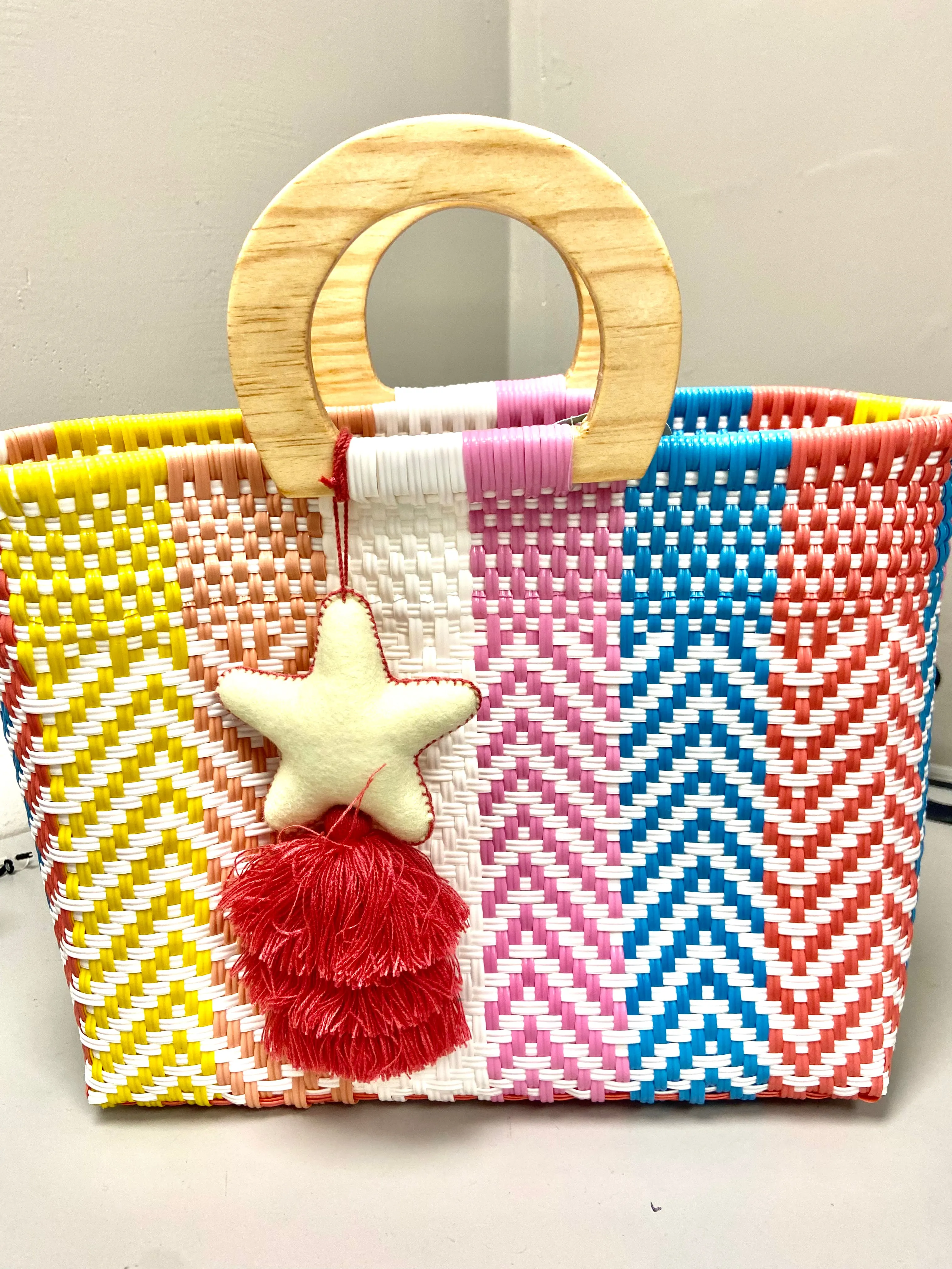 Artisan Woven Handbag with Wood Handle