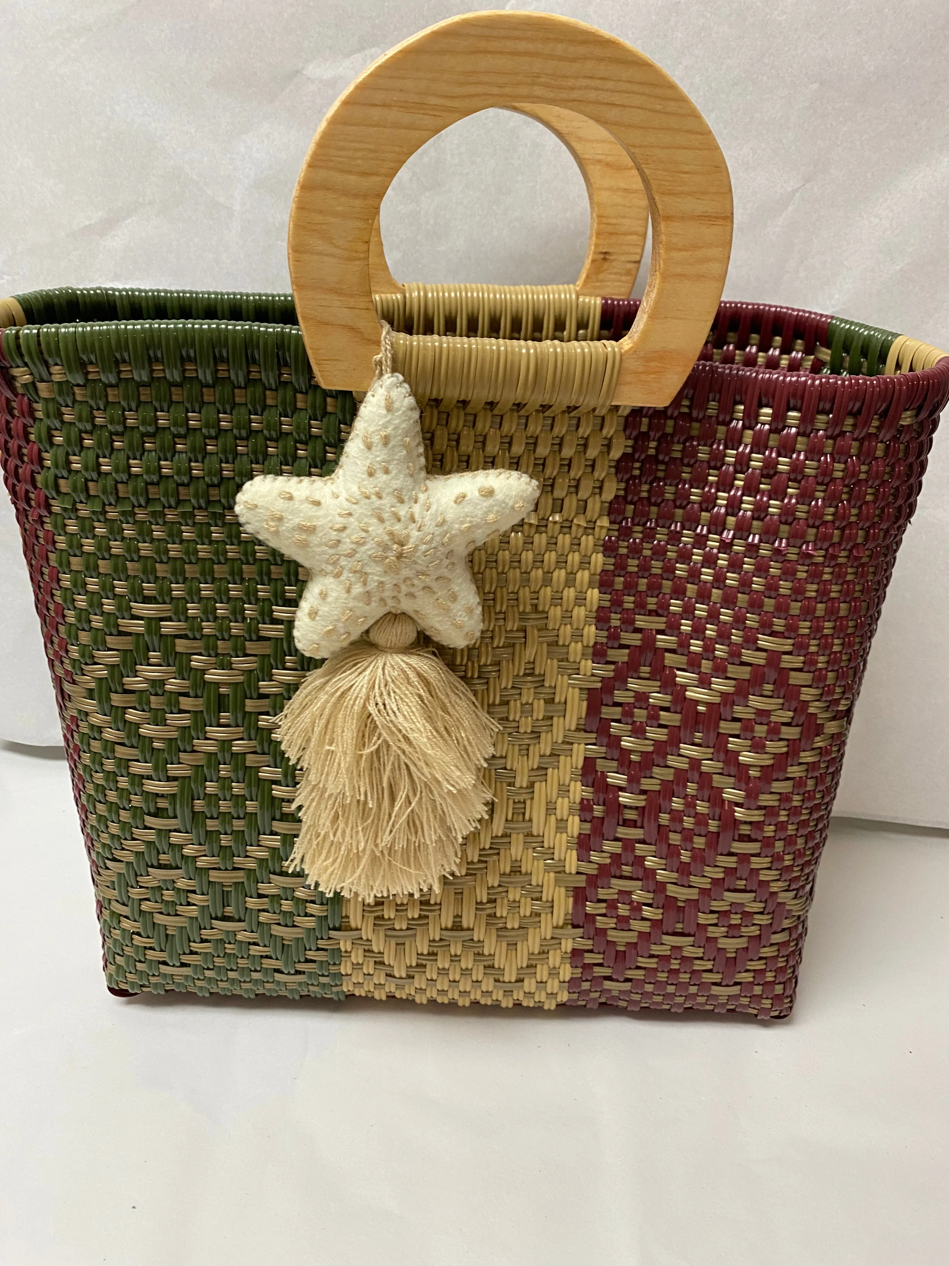 Artisan Woven Handbag with Wood Handle