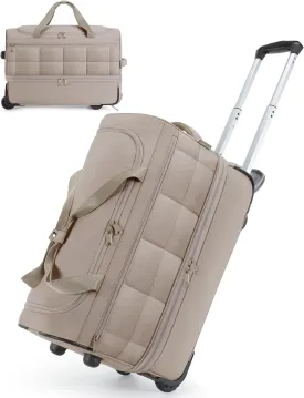 BAGSMART 40L Rolling Duffle Bag with Wheels and Handle, TSA Underseat Carry On Bags for Travel with Shoe Compartment, Camel