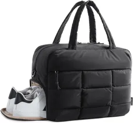 BAGSMART Puffer Travel Duffel Bag, Small Gym Bag for Women, Water-resistant Weekender with Shoe Compartment, Black