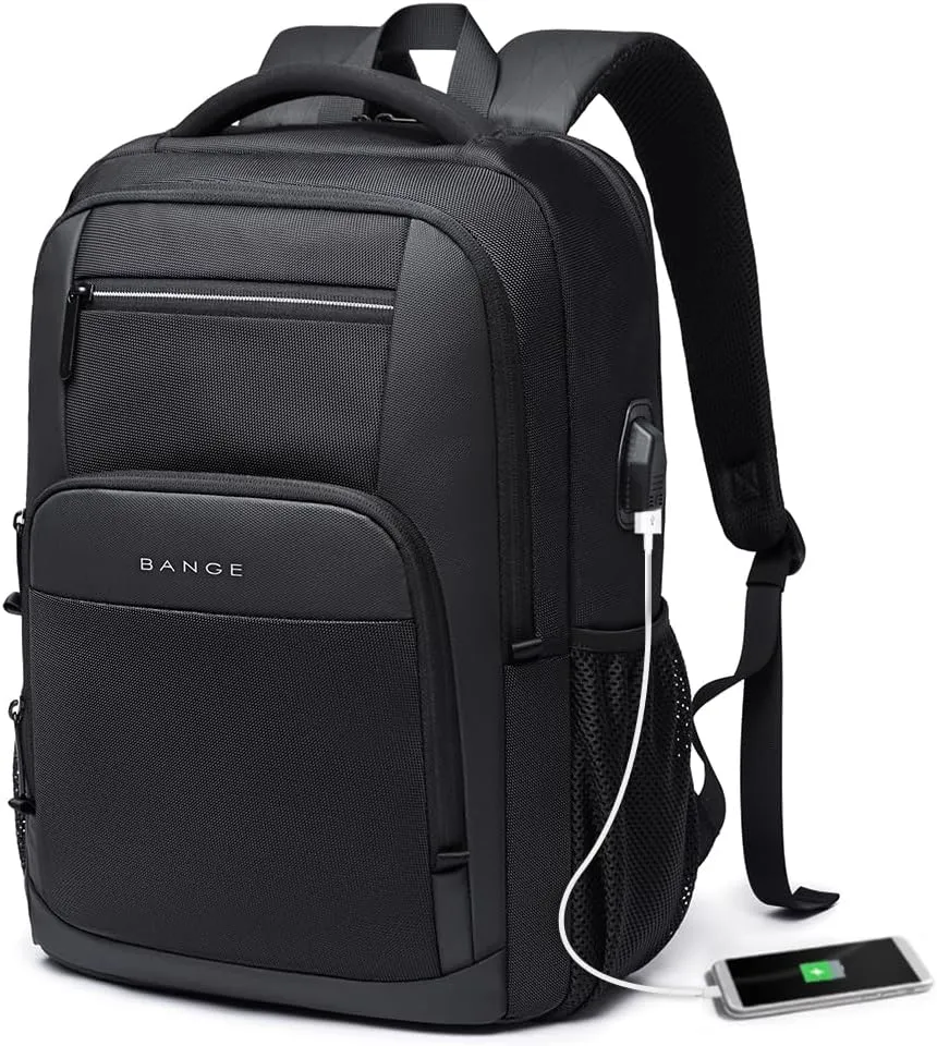 BANGE Travel Laptop Backpack with USB charge port can fit 15.6 Inch laptop for Men and Women (Black)