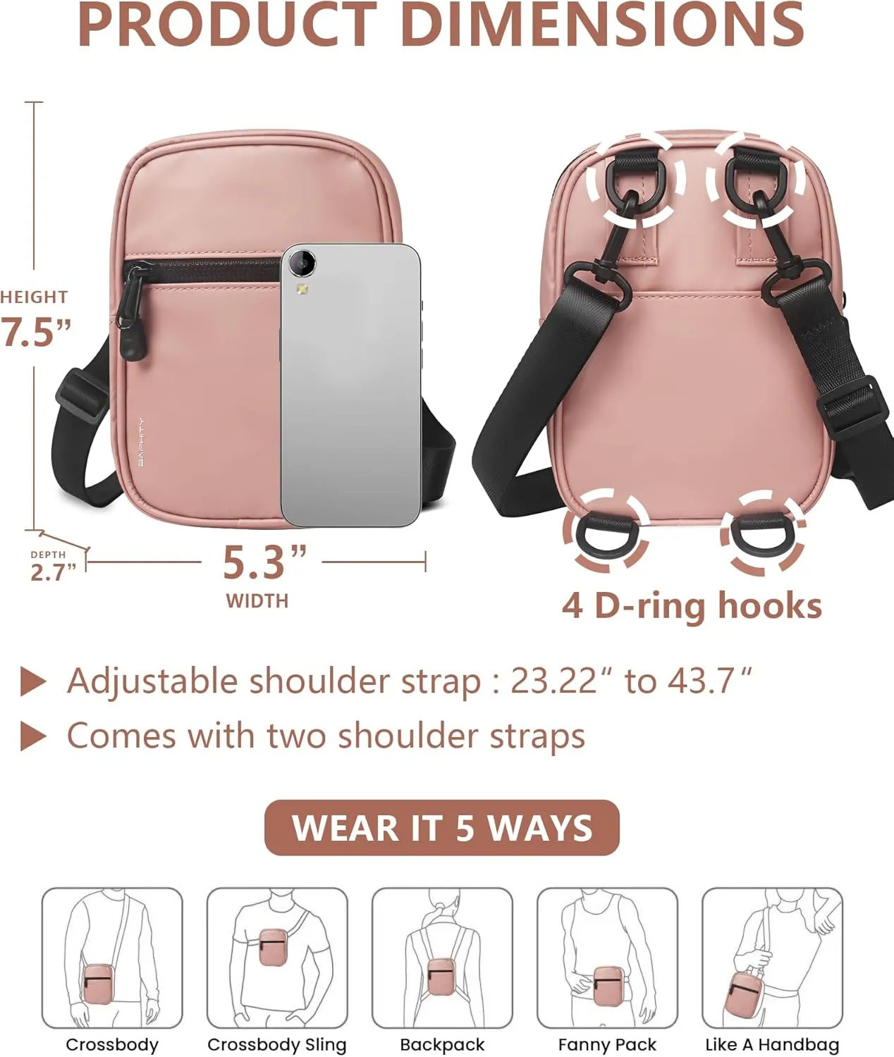 BAPHITY Crossbody Bag Sling Purses for Women Trendy, Convertible Multi Position Fanny Back Pack Sling Bag for Women Cross Body