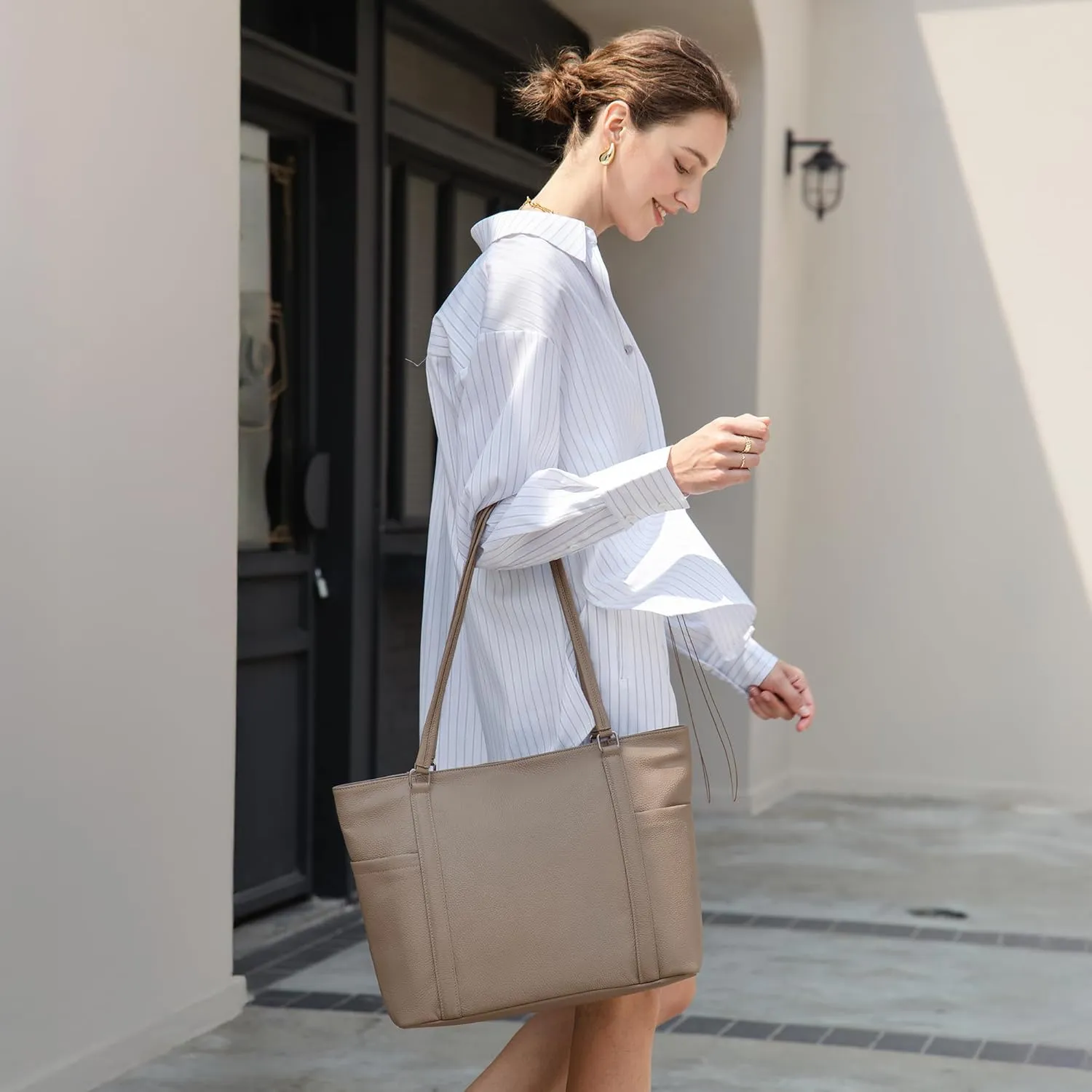 befen Genuine Leather Work Tote Bag for Women Laptop Shoulder Bags Womens Travel Purses Satchel Handbags with Compartments