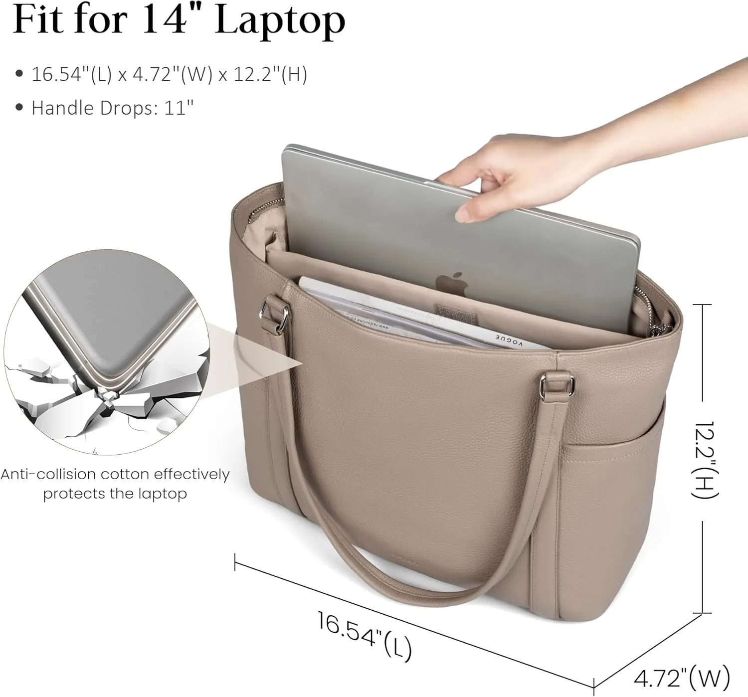 befen Genuine Leather Work Tote Bag for Women Laptop Shoulder Bags Womens Travel Purses Satchel Handbags with Compartments