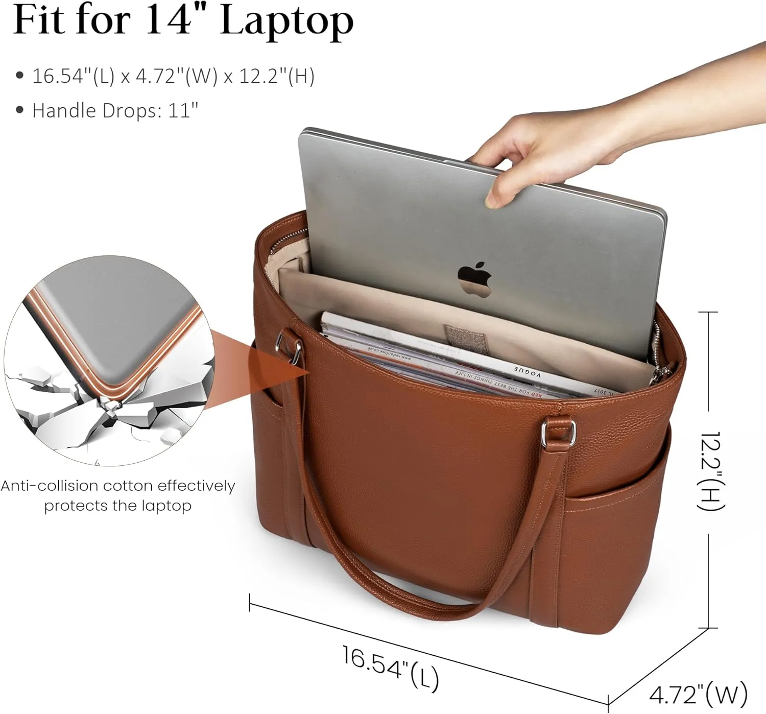 befen Genuine Leather Work Tote Bag for Women Laptop Shoulder Bags Womens Travel Purses Satchel Handbags with Compartments
