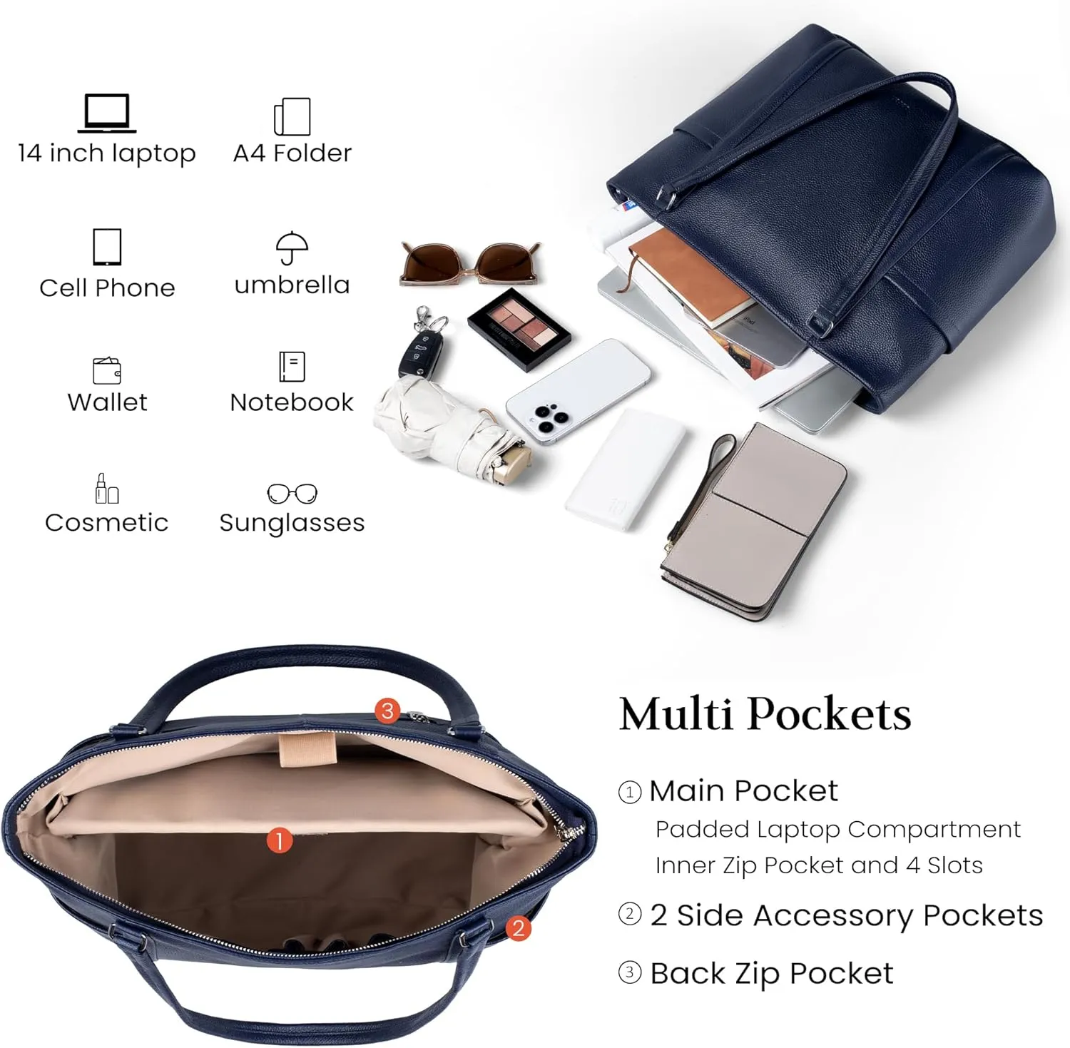 befen Genuine Leather Work Tote Bag for Women Laptop Shoulder Bags Womens Travel Purses Satchel Handbags with Compartments