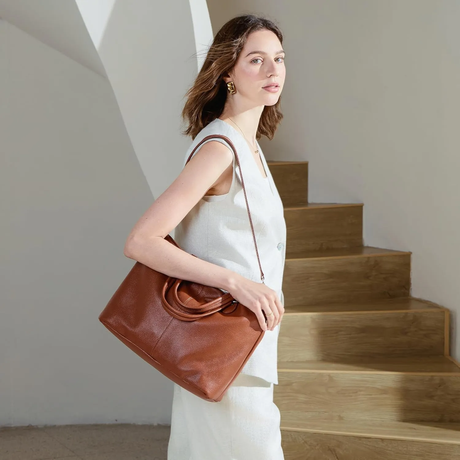 befen Soft Genuine Leather Tote Bag for Women, Womens Leather Purses Handbags Shoulder Bags with Top Handles Satchel Purse