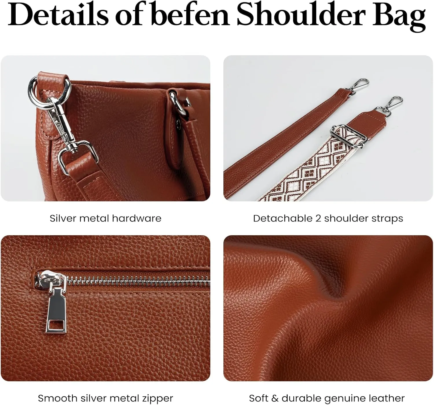 befen Soft Genuine Leather Tote Bag for Women, Womens Leather Purses Handbags Shoulder Bags with Top Handles Satchel Purse