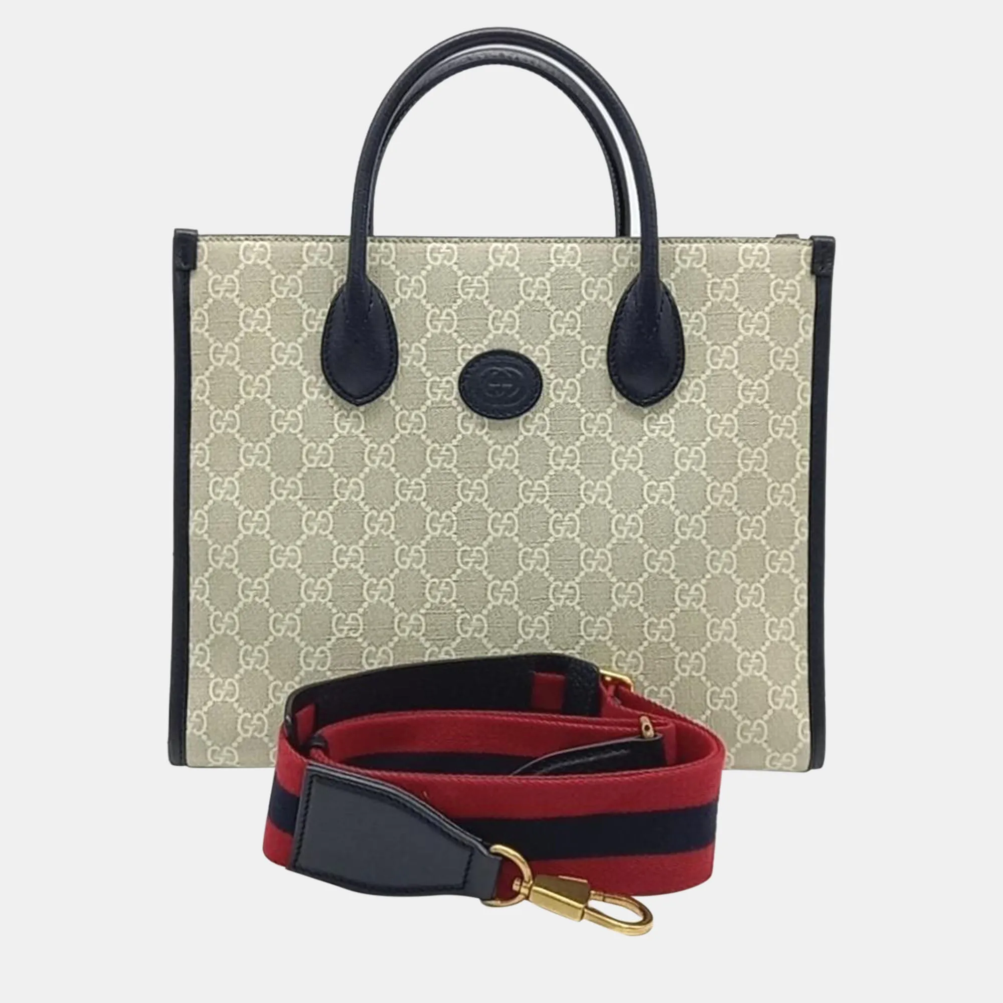 Beige and Navy Tone GG Ophidia Korea Exclusive Small Tote Bag (703256)