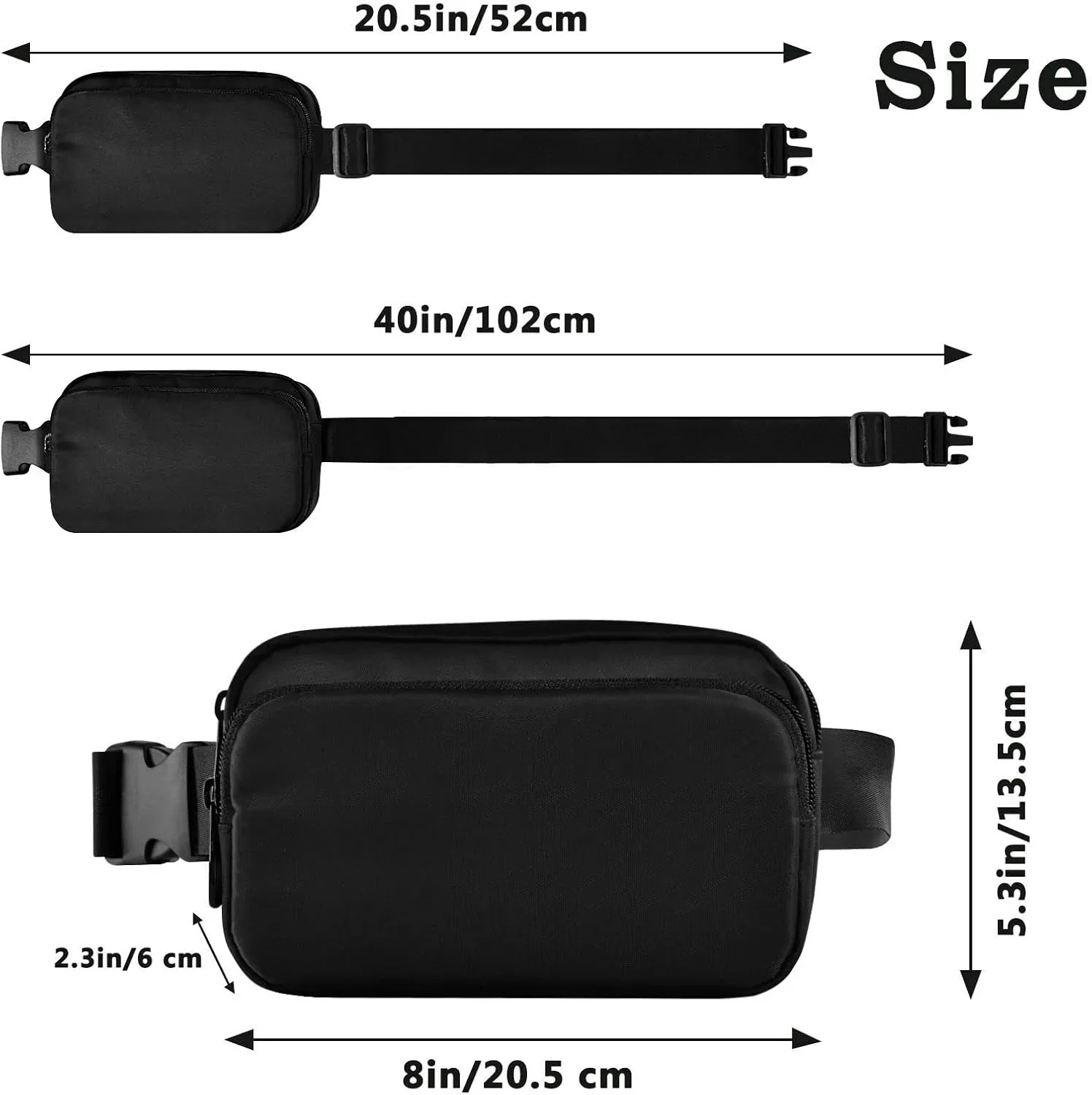Black Fanny Packs for Women Men, Crossbody Bags Fashionable Running Waist Packs with Adjustable Strap for Traveling Black
