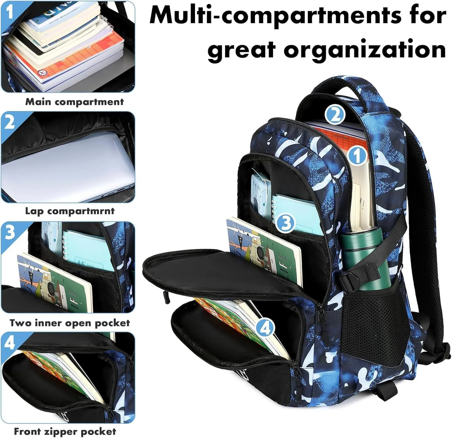 Bluboon Rolling Backpack with Wheels Kids Backpack for Boys Teens Wheeled Bookbag Kids Luggage Travel Hiking (Camouflage Black 9)