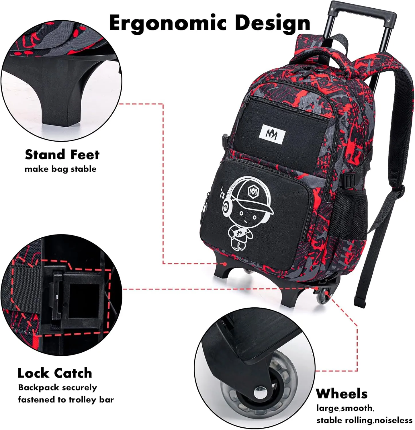 Bluboon Rolling Backpack with Wheels Kids Backpack for Boys Teens Wheeled Bookbag Kids Luggage Travel Hiking