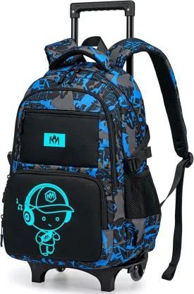 Bluboon Rolling Backpack with Wheels Kids Backpack for Boys Teens Wheeled Bookbag Kids Luggage Travel Hiking