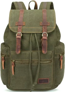 Bluboon Vintage Backpack Leather Trim Casual Bookbag Men Women Laptop Travel Rucksack