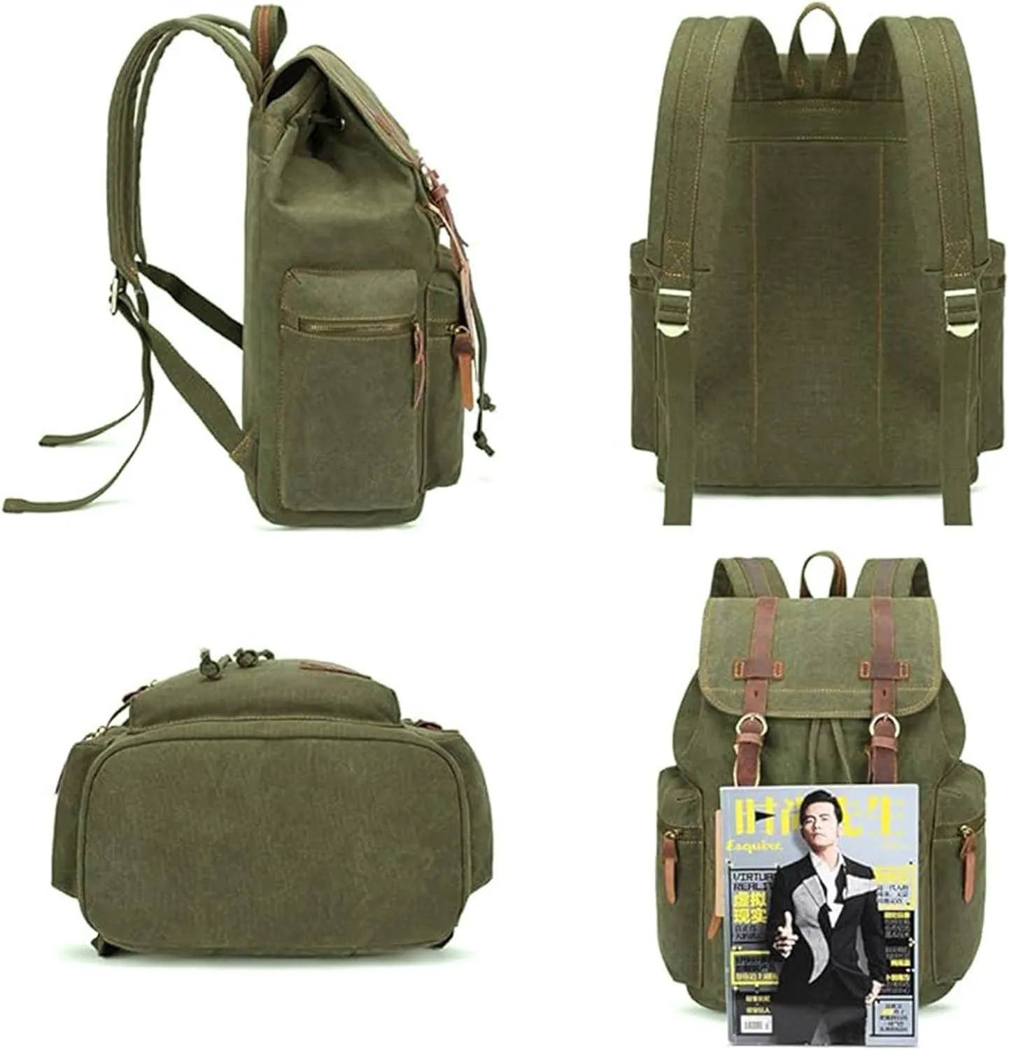 Bluboon Vintage Backpack Leather Trim Casual Bookbag Men Women Laptop Travel Rucksack