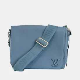 Blue Leather Aerogram Takeoff Messenger Bag