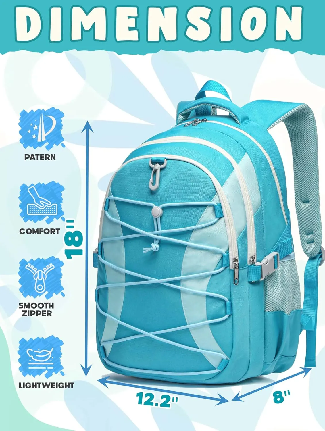 BLUEFAIRY Middle High School Backpack for Boys Girls Large Bookbag with Laptop Compartment Back to School Book Bags for Teens Teenagers Mochilas Escolares para Nios Nias (Blue/Light Blue, Solid)