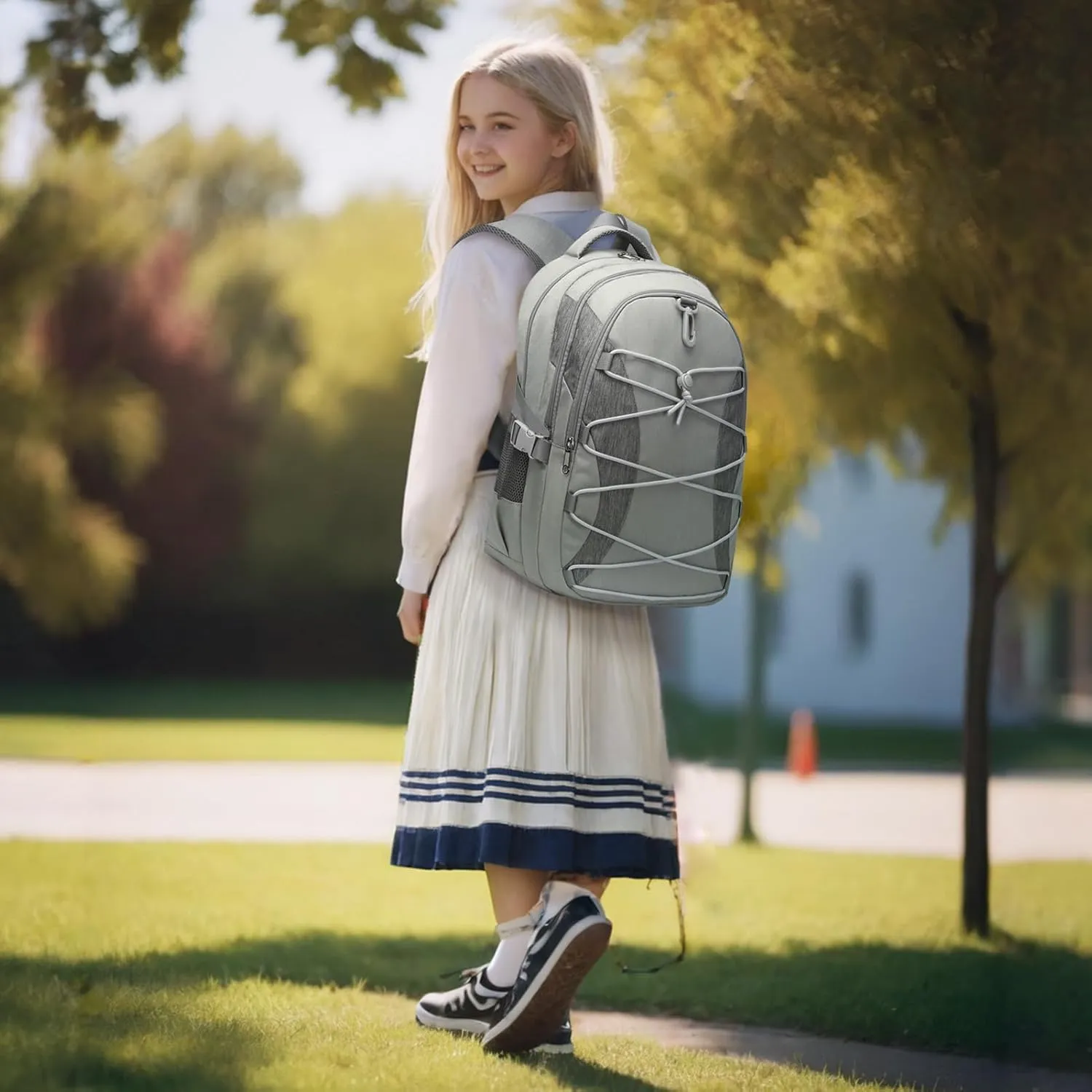 BLUEFAIRY Middle High School Backpack for Boys Girls Large Bookbag with Laptop Compartment Back to School Book Bags for Teens Teenagers Mochilas Escolares para Nios Nias (Light Gray/Gray, Solid)