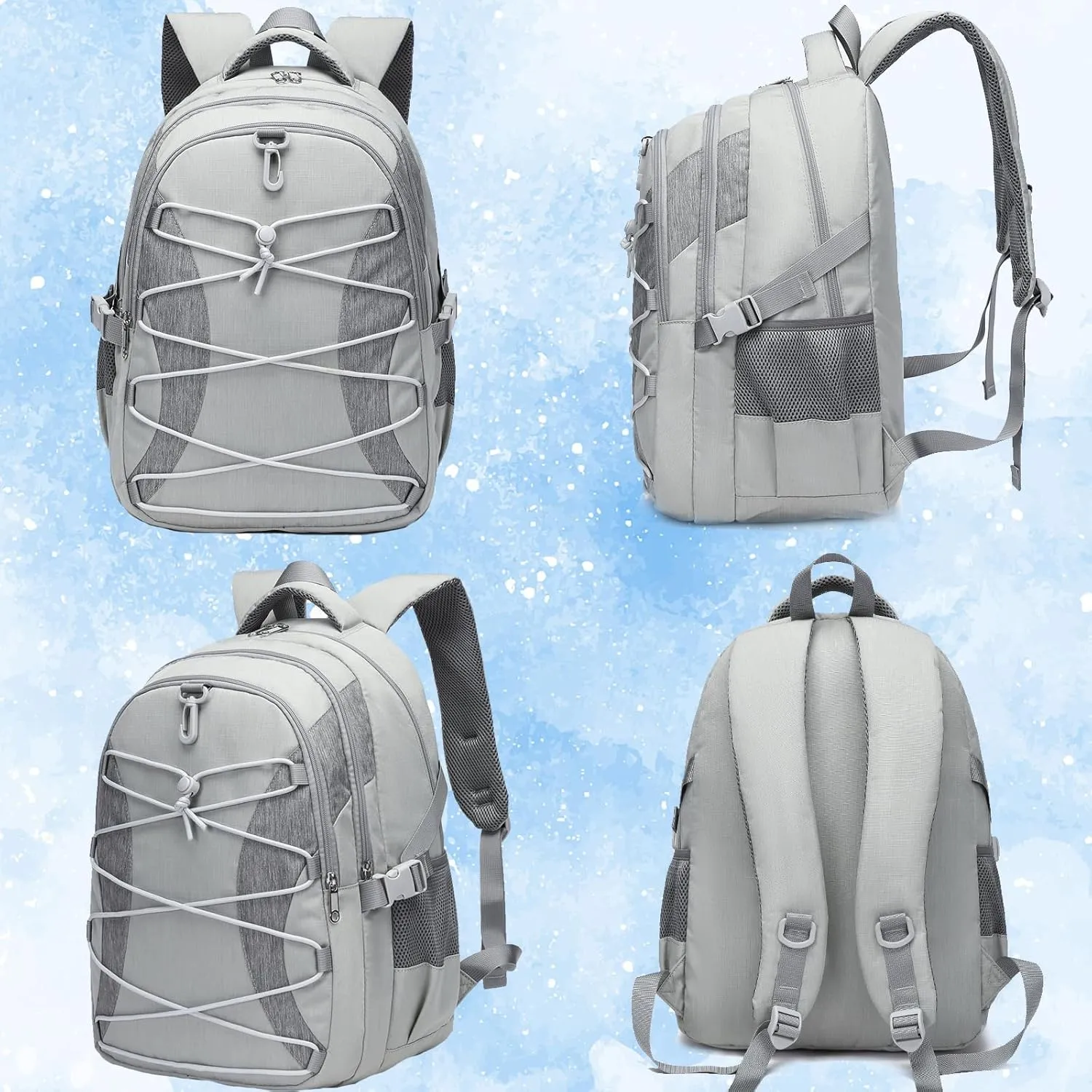 BLUEFAIRY Middle High School Backpack for Boys Girls Large Bookbag with Laptop Compartment Back to School Book Bags for Teens Teenagers Mochilas Escolares para Nios Nias (Light Gray/Gray, Solid)