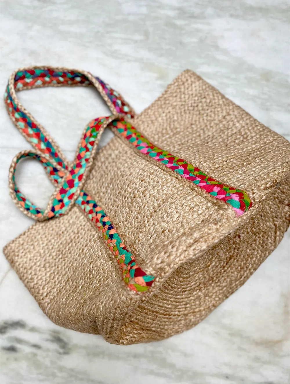 Boho Chic Jute Tote with Braided Accents