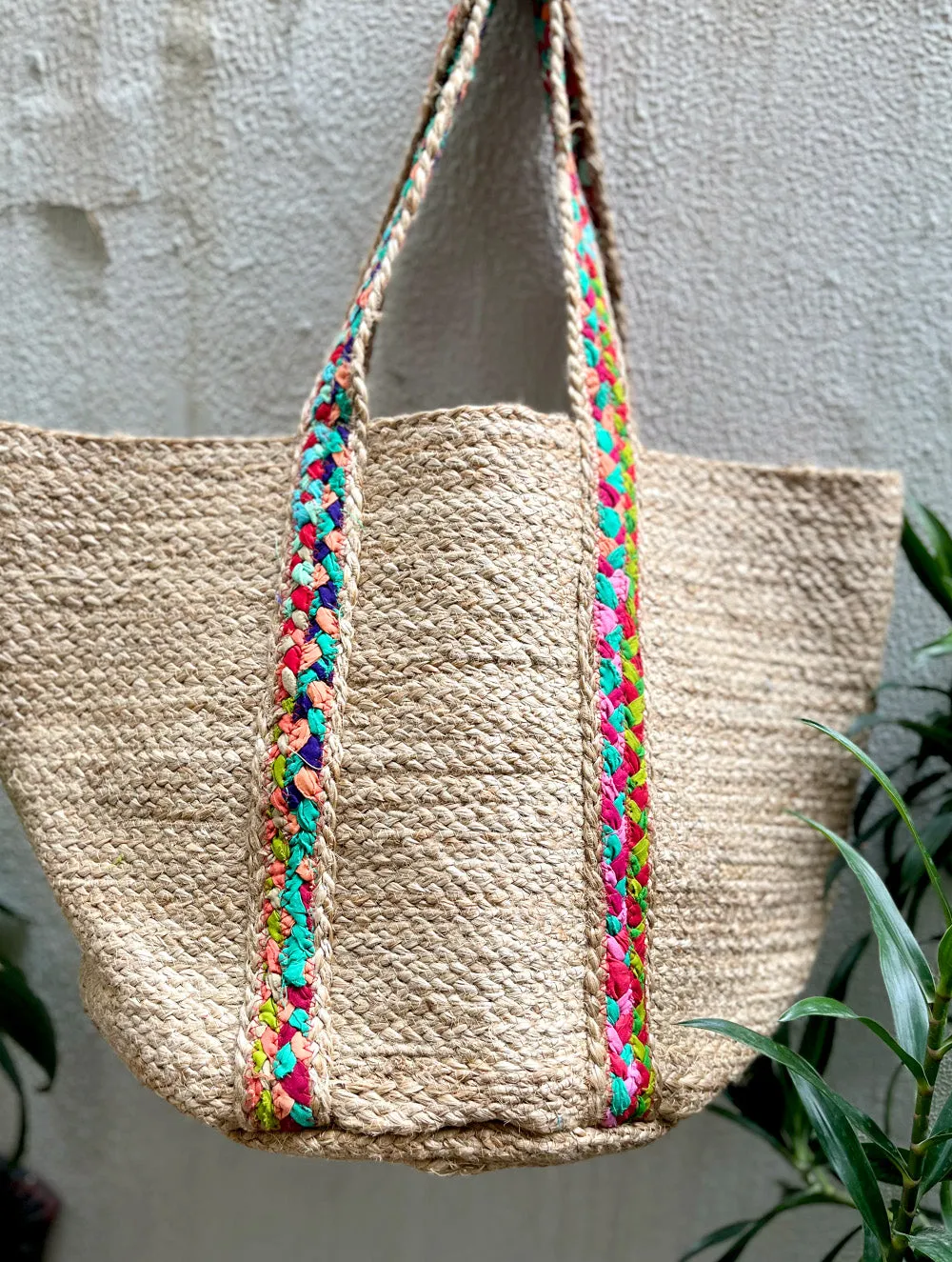Boho Chic Jute Tote with Braided Accents