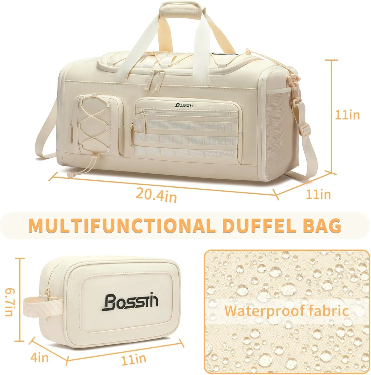 Bosstin Gym Bag for Men & Women,45L Travel Duffle Sports Duffel Bag Gym Weekender Overnight Backpack with Shoe Compartment (4Beige)