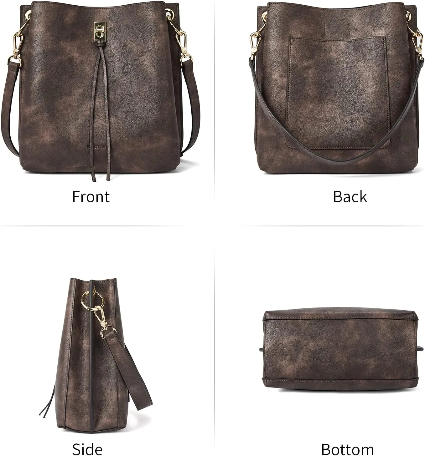 BOSTANTEN Crossbody Bucket Shoulder Bags for Women Vegan Leather Purse Cross Body Handbag Multiple Pockets
