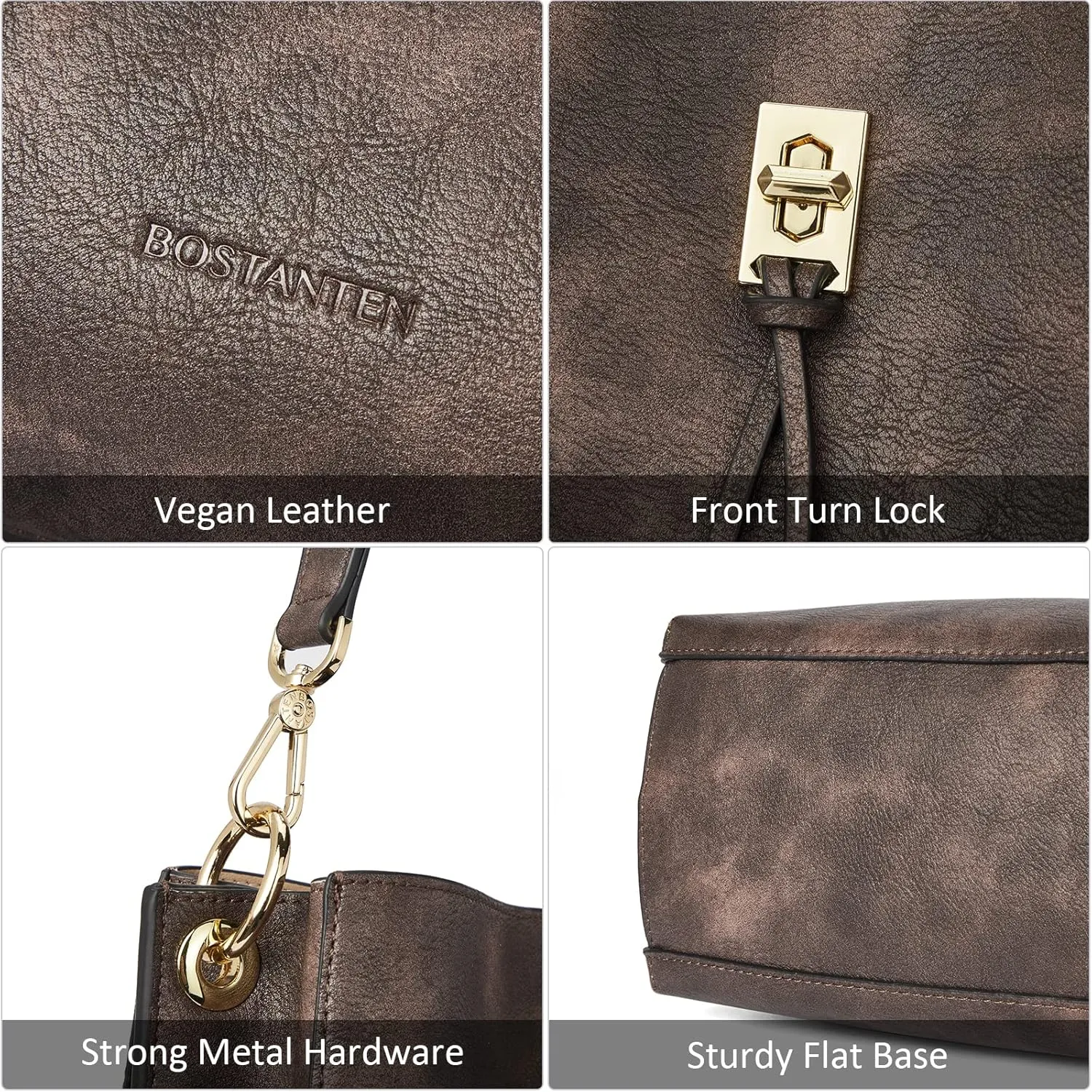 BOSTANTEN Crossbody Bucket Shoulder Bags for Women Vegan Leather Purse Cross Body Handbag Multiple Pockets