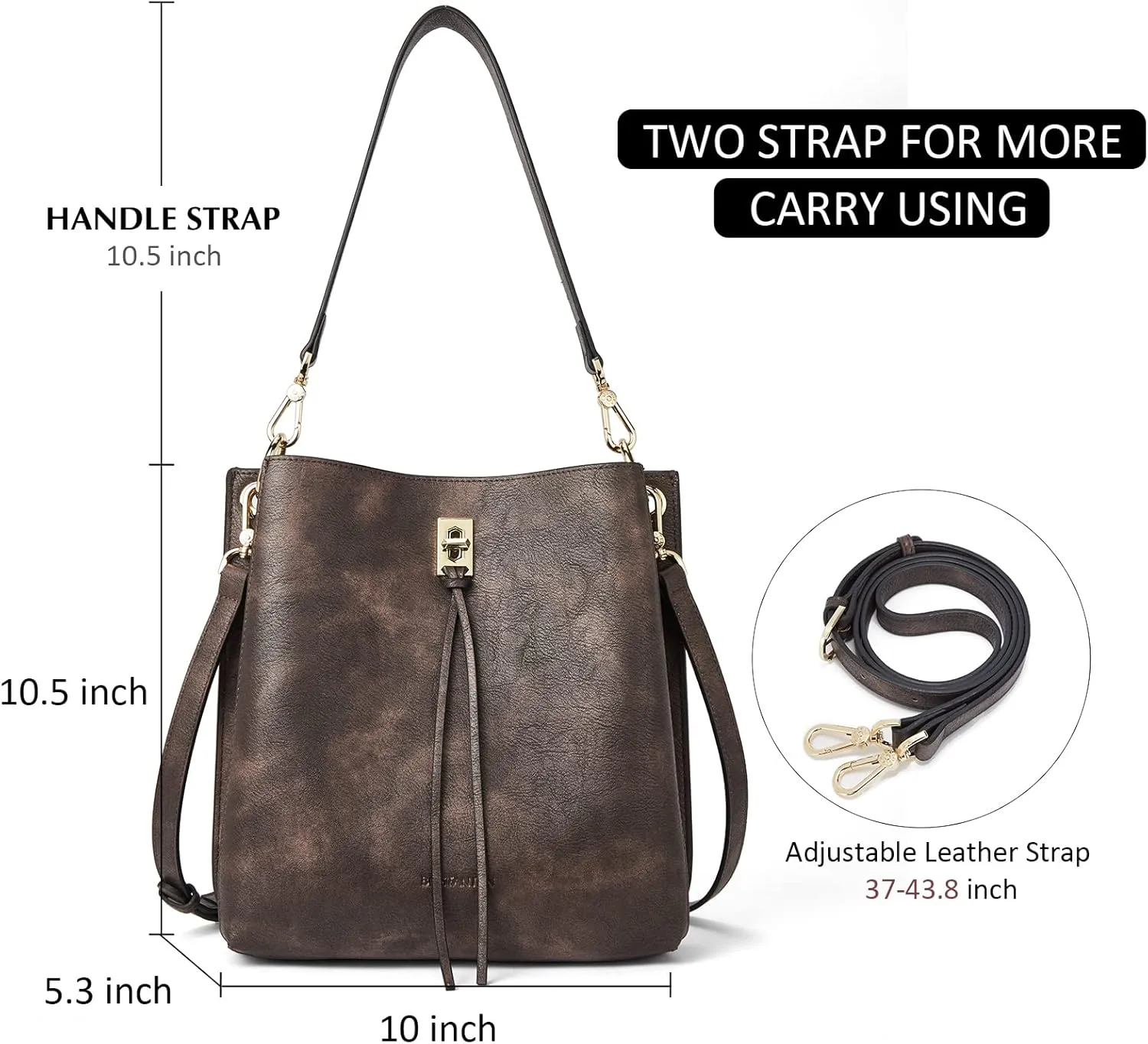 BOSTANTEN Crossbody Bucket Shoulder Bags for Women Vegan Leather Purse Cross Body Handbag Multiple Pockets
