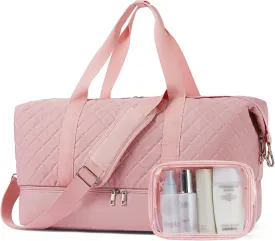 BOSTANTEN Large Travel Duffle Bag with Shoe Compartment and Trolley Sleeve, Waterproof Weekender Bags for Women, Pink
