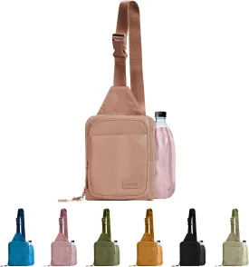 BUNSO Everyday Small Crossbody Bags for Women, Water-Resistant Sling Bag for Men with Waterbottle Holder, 7 x 2.5 x 9
