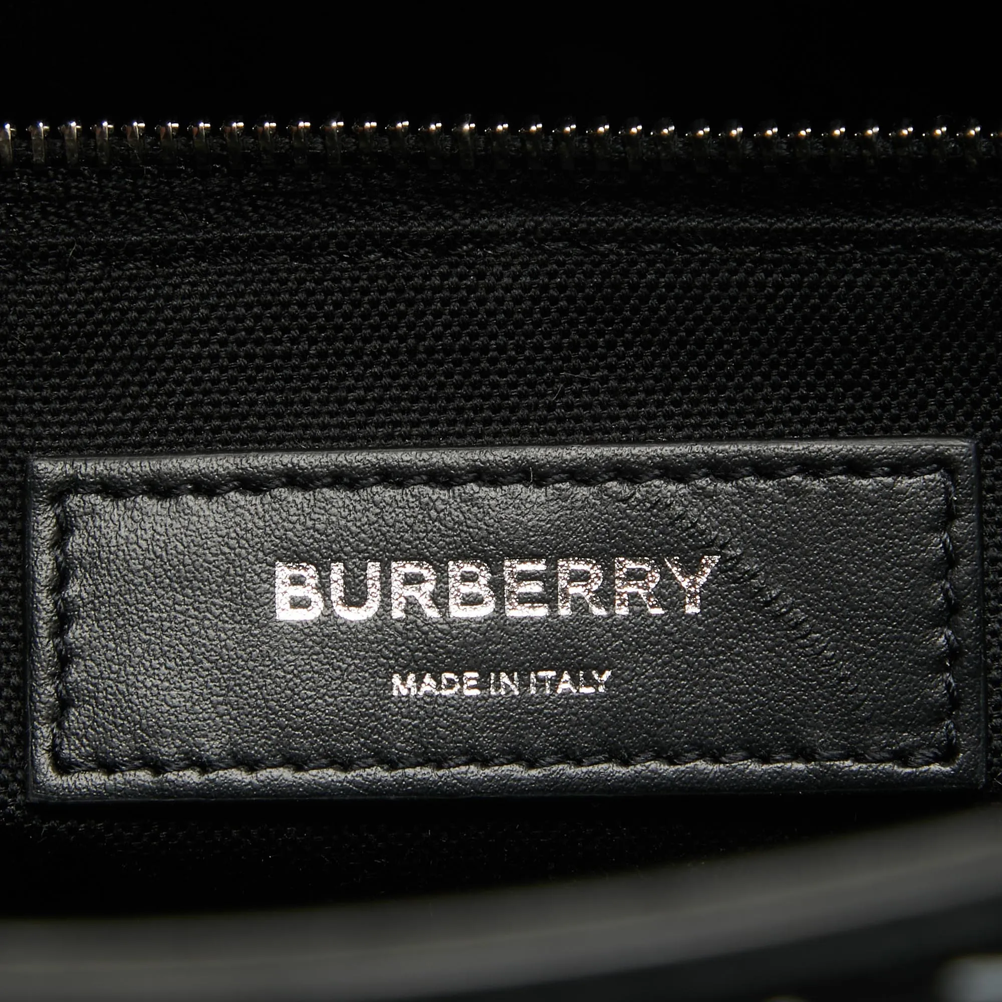 BURBERRY Black/White TB Logo Leather Vertical Danny Tote