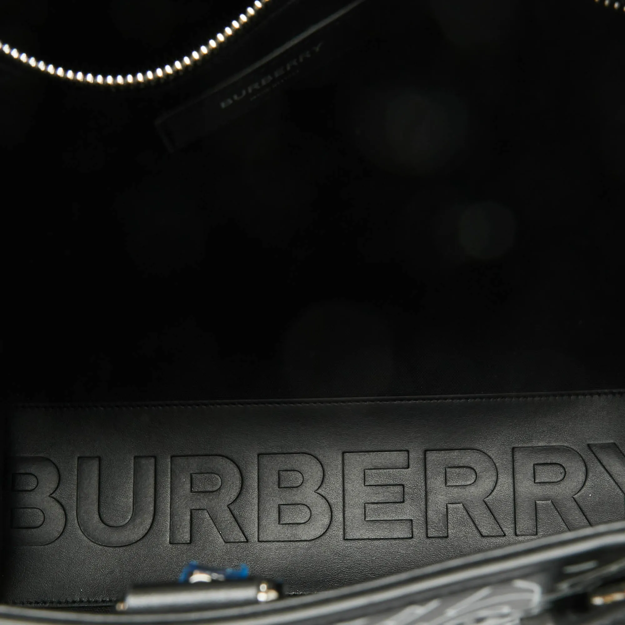 BURBERRY Black/White TB Logo Leather Vertical Danny Tote