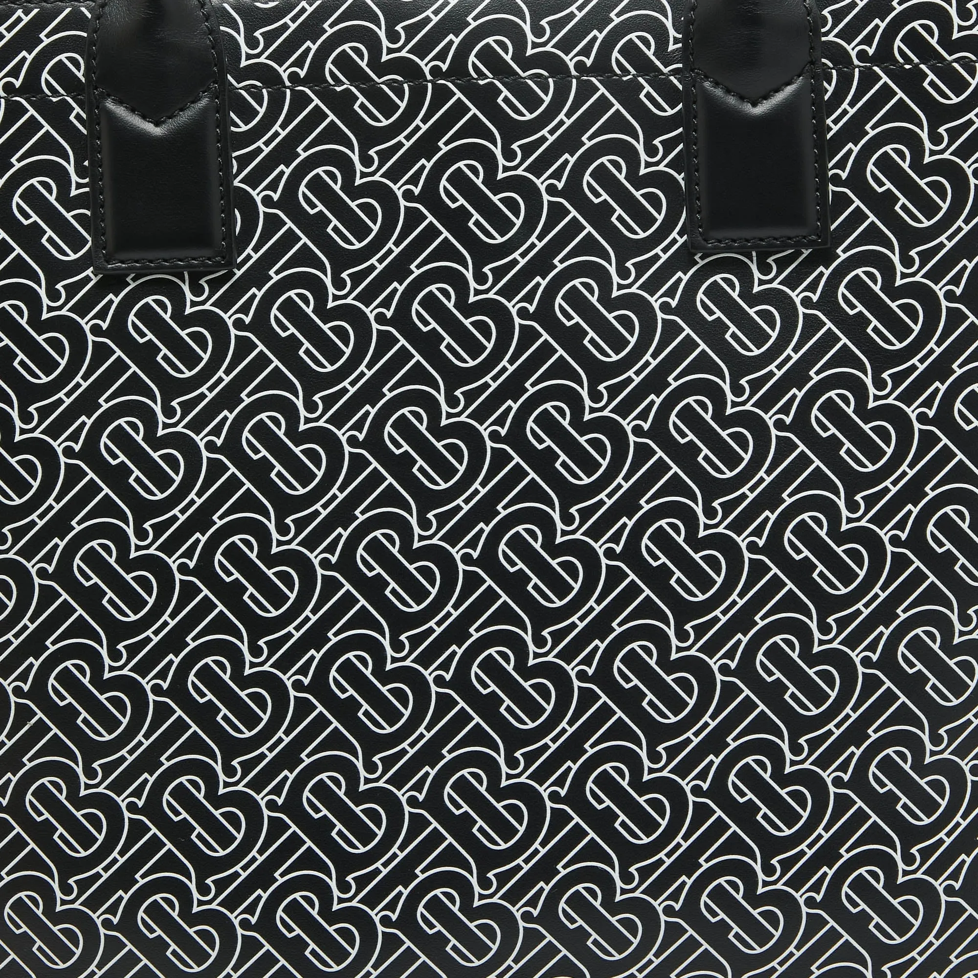 BURBERRY Black/White TB Logo Leather Vertical Danny Tote