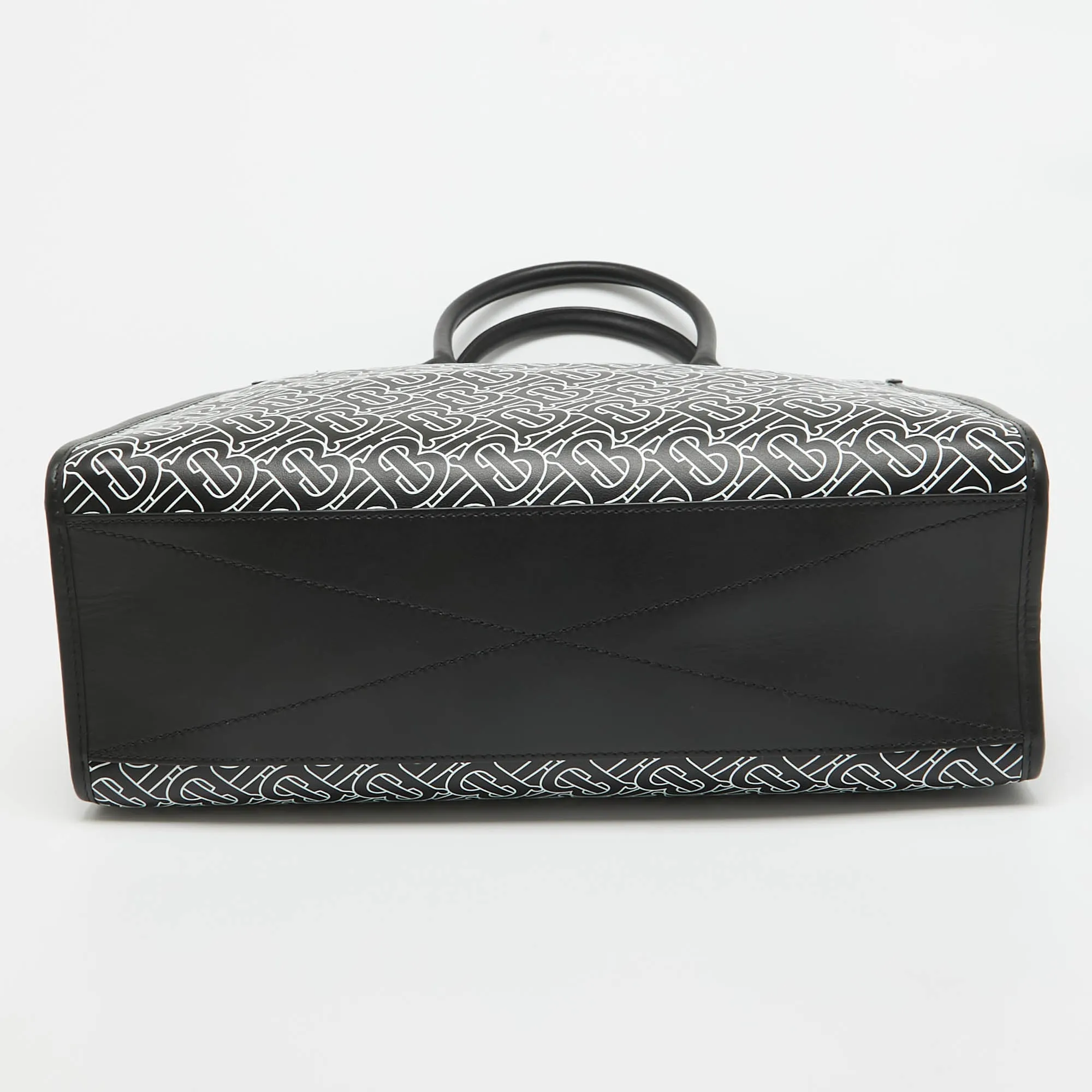 BURBERRY Black/White TB Logo Leather Vertical Danny Tote