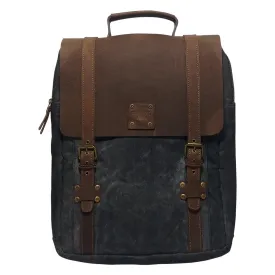 CANVAS & AWL Waxed Canvas & Genuine Leather Unisex Backpack Travel Bag With Adjustable Strap & Top Handle (Black)